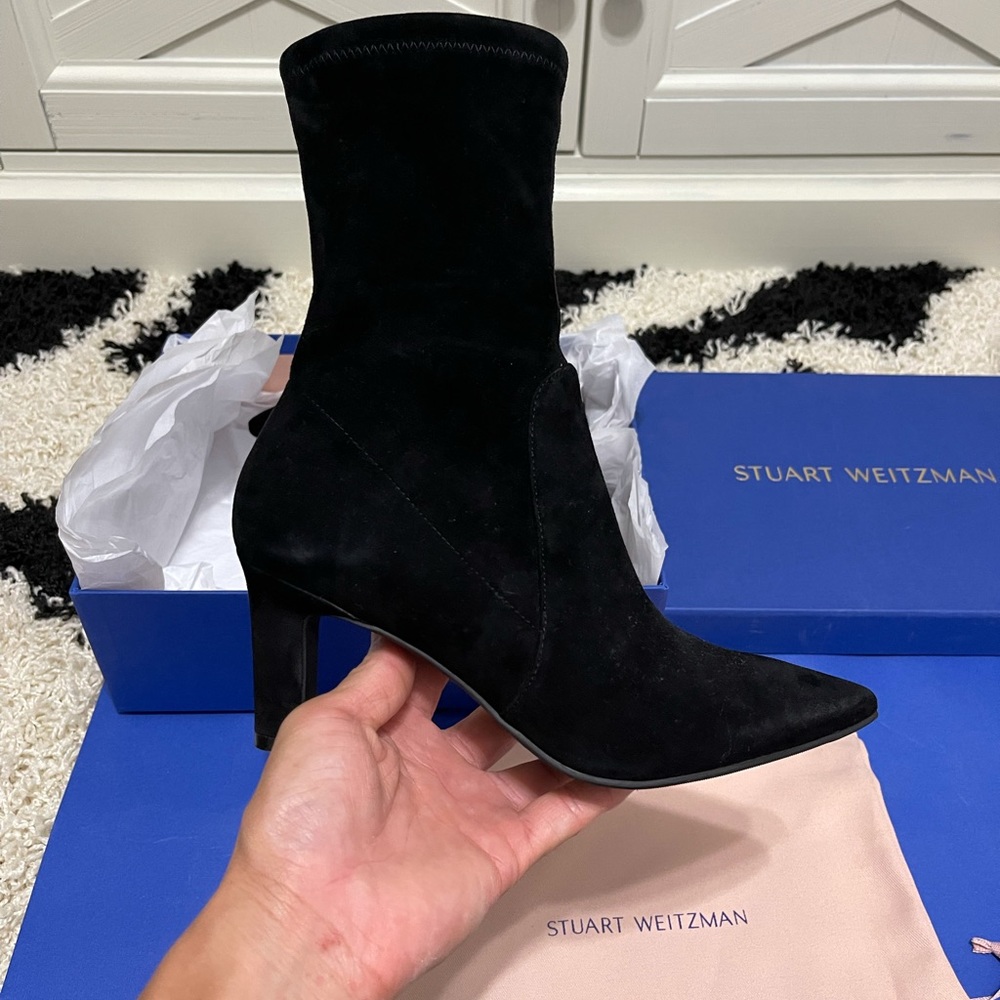 Like New Women’s Size 6 Stuart Weitzman Brandie Mid Calf Suede Booties In Black - Picture 6 of 14